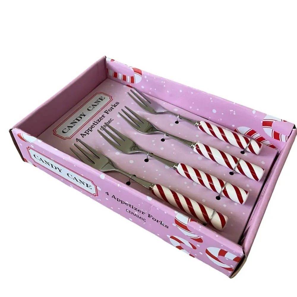 Christmas Candy Cane Peppermint Appetizer Forks Set of 4